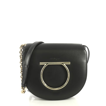 Salvatore Ferragamo Gancini Saddle Flap Bag Leather Small Black 439774