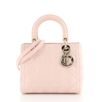 Christian Dior Lady Dior Handbag Cannage Quilt Lambskin Medium Pink 439891