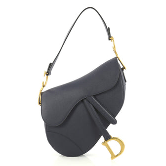 Christian Dior Saddle Handbag Leather Medium Blue 439901