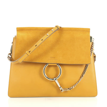 Chloe Faye Shoulder Bag Leather and Suede Medium Yellow 439941