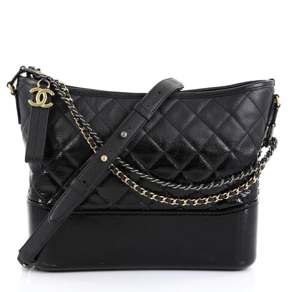 Chanel Gabrielle Hobo Quilted Goatskin and Patent Medium Black 440101