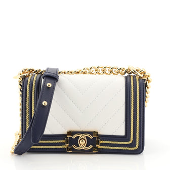 Chanel Boy Flap Bag Chevron Calfskin with Braided Detail Small White 440111
