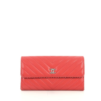 Chanel CC Gusset Flap Wallet Chevron Lambskin with Studded Detail Long...