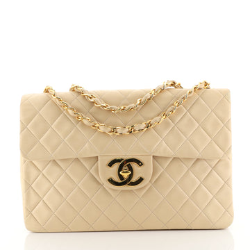 Chanel Vintage Classic Single Flap Bag Quilted Lambskin Maxi Neutral 4...