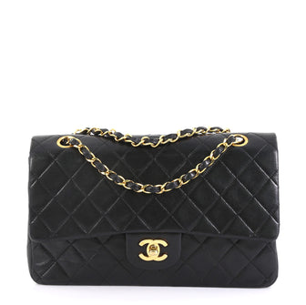 Chanel Vintage Classic Double Flap Bag Quilted Lambskin Medium Black 4401329