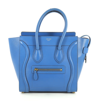 Celine Luggage Handbag Smooth Leather Micro Blue 4401333