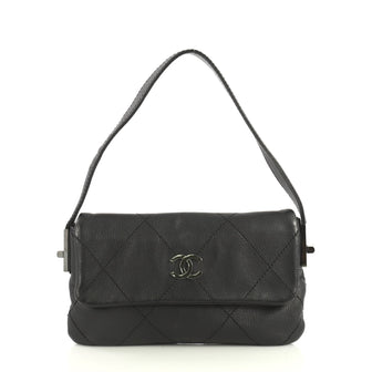 Chanel Vintage CC Mademoiselle Lock Flap Shoulder Bag Quilted Leather Medium Black 440133