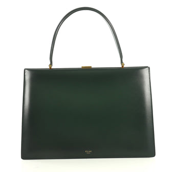 Celine Clasp Top Handle Bag Leather Medium Green 4401348