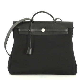 Hermes Herbag Toile and Leather MM Black 4401361