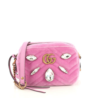 Gucci GG Marmont Shoulder Bag Crystal Embellished Matelasse Velvet Mini 4401362