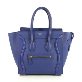 Celine Luggage Handbag Grainy Leather Micro Blue 4401364