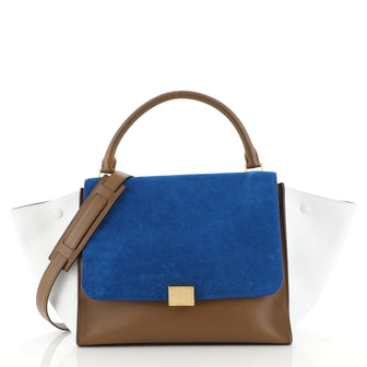 Celine Tricolor Trapeze Handbag Suede Medium Blue 4401368