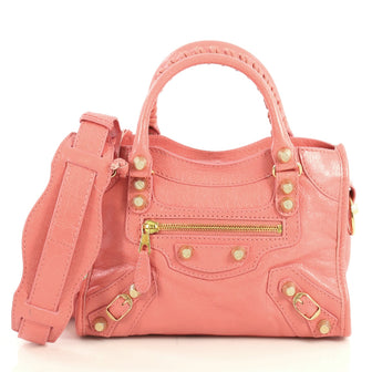 Balenciaga City Giant Studs Bag Leather Mini Pink 4401374