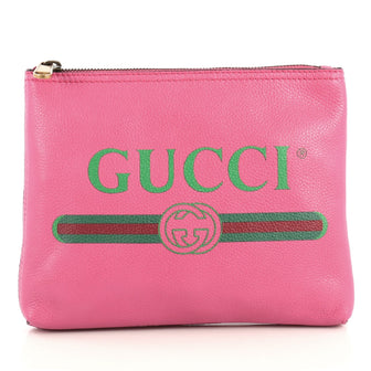 Gucci Zipped Pouch Printed Leather Small Pink 4401375