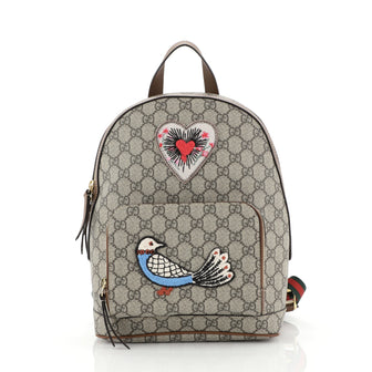 Gucci Zip Pocket Backpack Embroidered GG Coated Canvas Small Brown 4401378