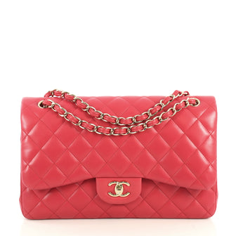 Chanel Classic Double Flap Bag Quilted Lambskin Jumbo Pink 4401380