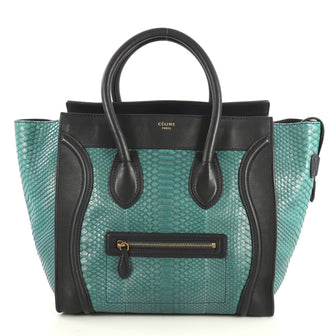 Celine Bicolor Luggage Handbag Python and Leather Mini Blue 4401382