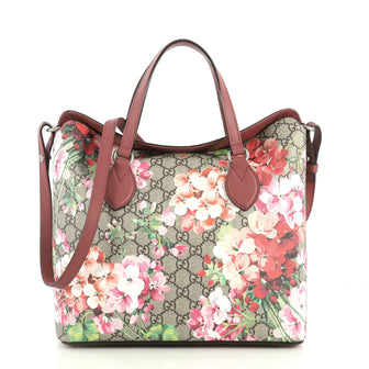 Gucci Convertible Folded Tote Blooms Print GG Coated Canvas Medium Brown 4401384