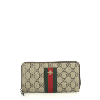 Gucci Bee Web Zip Around Wallet GG Coated Canvas Brown 4401394