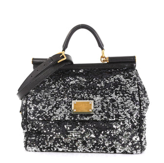 Dolce & Gabbana Soft Miss Sicily Bag Sequins Large Black 4401399
