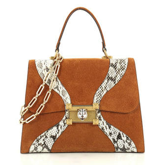 Gucci Osiride Top Handle Bag Suede with Snakeskin Medium Brown 440151