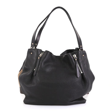 Burberry Maidstone Tote Leather and House Check Canvas Medium Black 440161