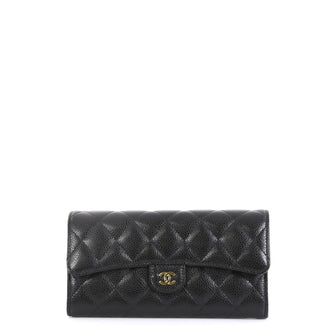 Chanel CC Gusset Classic Flap Wallet Quilted Caviar Long Black 4402112