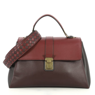Bottega Veneta Piazza Top Handle Bag Leather with Intrecciato Detail Medium Red 440215