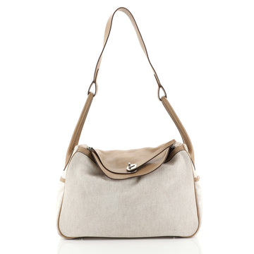 Hermes Lindy Handbag Toile and Leather 34 Brown 440281