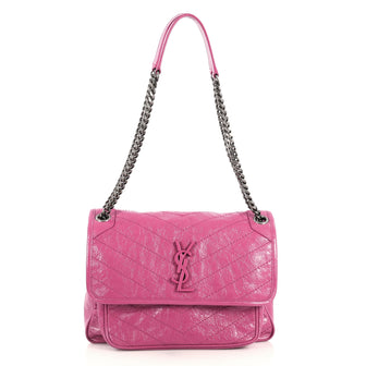 Saint Laurent Niki Chain Flap Bag Matelasse Chevron Leather Medium Pink 440342