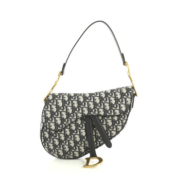 Christian Dior Saddle Handbag Oblique Canvas Medium Blue 440451
