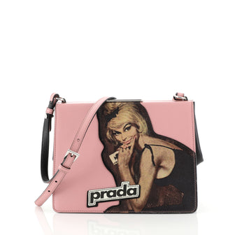 Prada Light Frame Shoulder Bag Saffiano Leather with Applique Small Pink 4405701