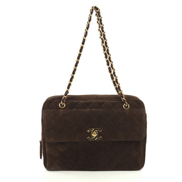 Chanel Vintage Front Pocket Camera Bag Quilted Suede Large Brown 4405918