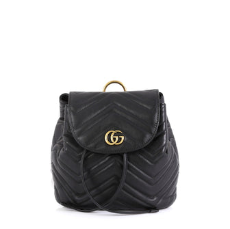 Gucci GG Marmont Drawstring Backpack Matelasse Leather Mini Black 4405925