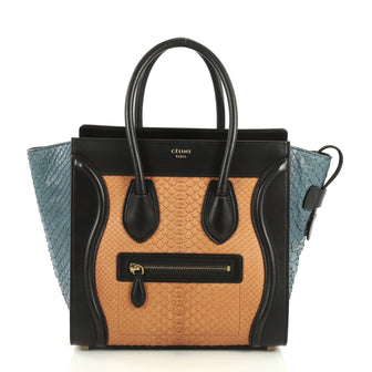 Celine Tricolor Luggage Handbag Python and Leather Micro Black 440592