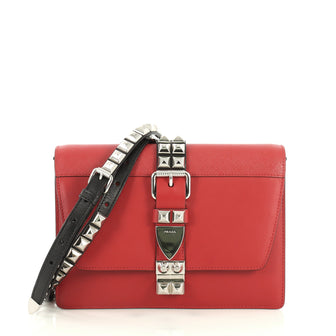 Prada Elektra Shoulder Bag Studded Leather Small Red 4405949