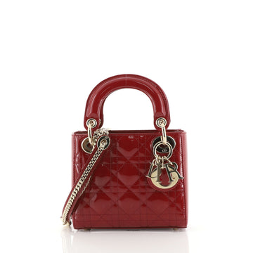 Christian Dior Lady Dior Chain Bag Cannage Quilt Patent Mini Red 440595