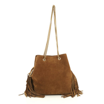 Saint Laurent Emmanuelle Chain Bucket Bag Fringe Suede Small Brown 4405965