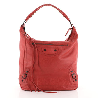 Balenciaga Day Hobo Classic Studs Leather Red 4405970