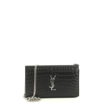 Saint Laurent Classic Monogram Wallet on Chain Crocodile Embossed Leather Black 4405987