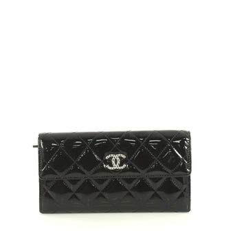Chanel Brilliant CC Trifold Wallet Quilted Patent Long Black 4406211
