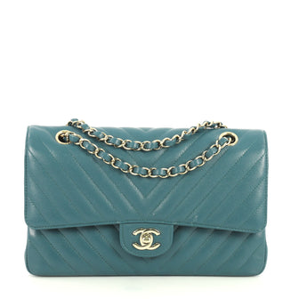 Chanel Classic Double Flap Bag Chevron Caviar Medium Green 440625