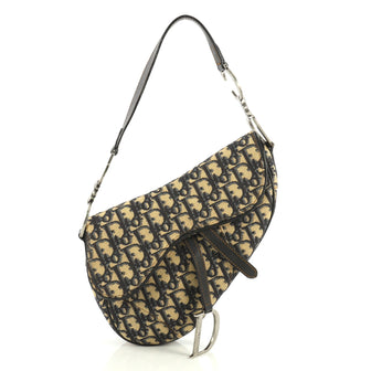 Christian Dior Vintage Saddle Bag Diorissimo Canvas Medium Blue 440851