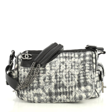 Chanel Vintage Camellia Flap Camera Bag Quilted Tweed Large Black 4408...
