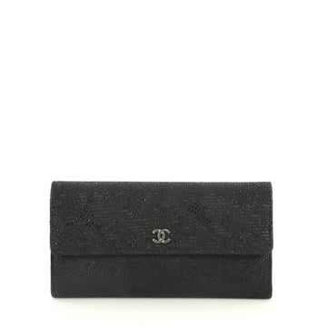 Chanel CC Gusset Flap Wallet Lace Leather Long Black 4408817