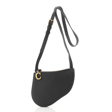 Christian Dior Saddle Triple Zip Crossbody Clutch Leather Black 440891