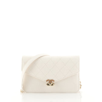 Chanel Thread Around Wallet on Chain Quilted Caviar White 440939