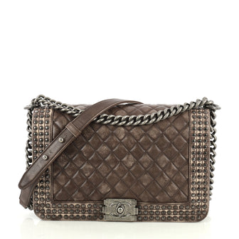 Chanel Paris-Dallas Boy Flap Bag Quilted Studded Distressed Calfskin N...
