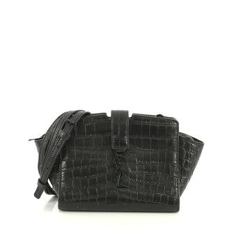 Saint Laurent Monogram Cabas Crocodile Embossed Leather Toy Black 441011