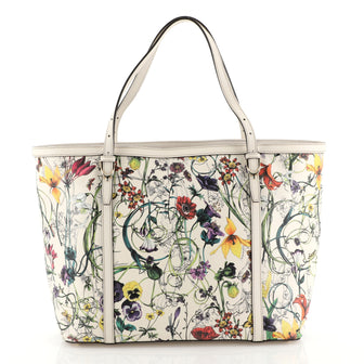 Gucci Nice Tote Floral Printed Leather Medium White 44112101